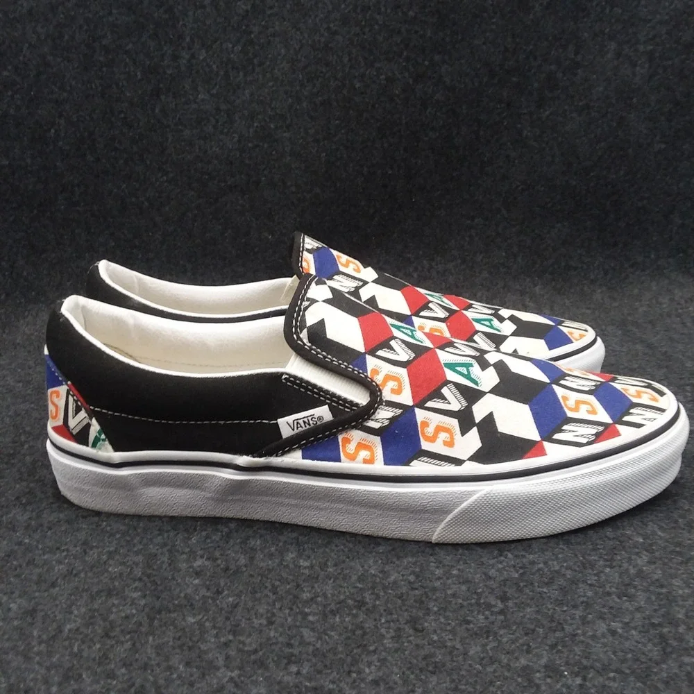 Vans Classic Slip On Checker Cube Multi True‎ White Shoes Mens 8.5 Womens 10